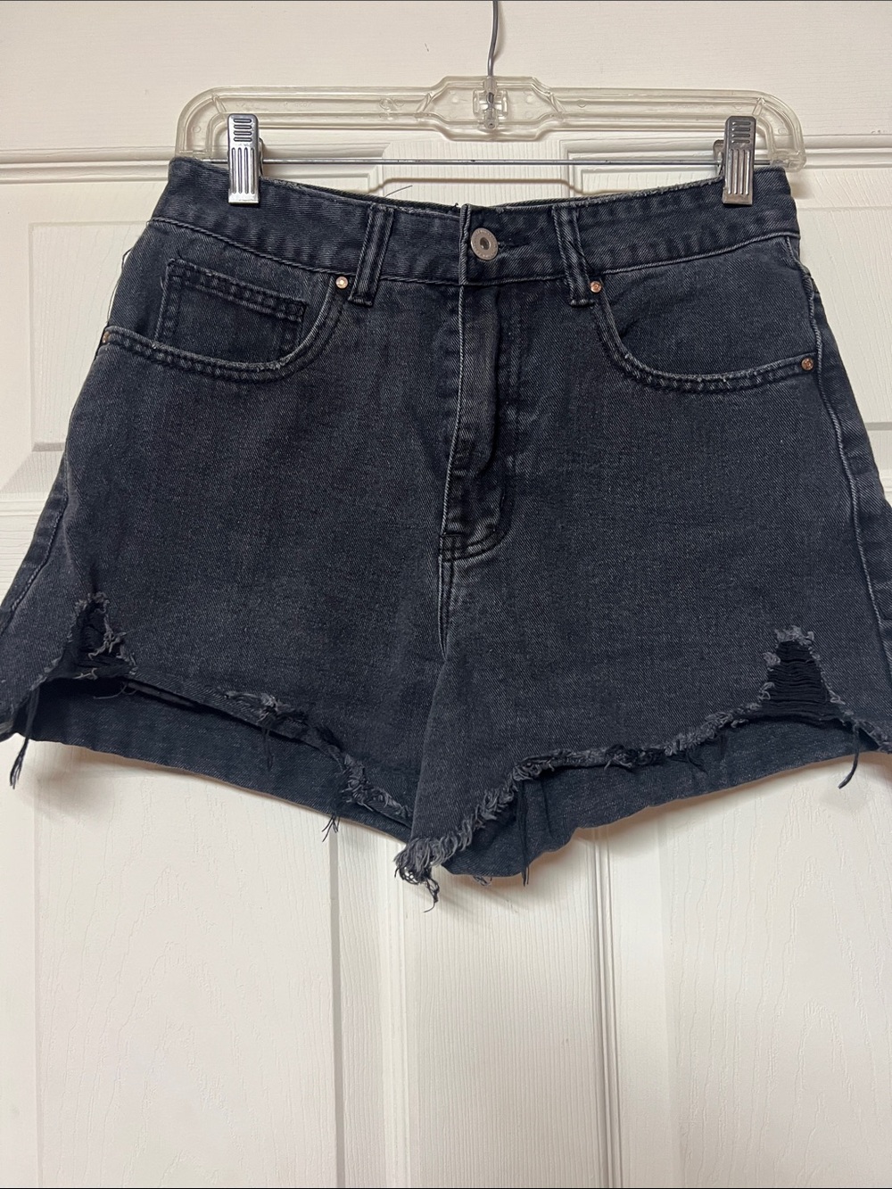 High-Rise Distressed Women's Denim Shorts - Black